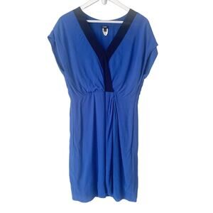 J.Crew Dress Size 10 Blue Mini Faux Wrap Fit & Flare V-Neck Business Career
